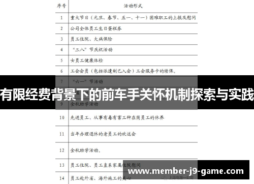 有限经费背景下的前车手关怀机制探索与实践